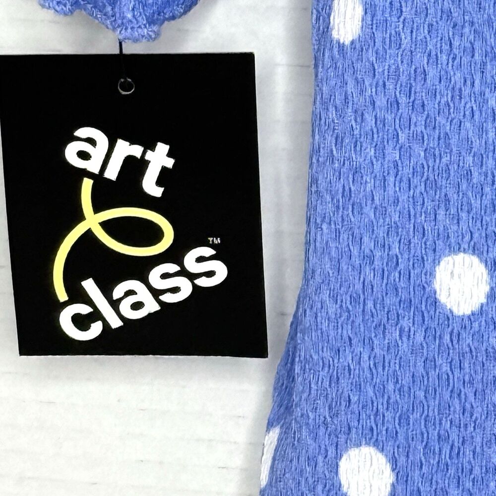 Art Class Girls Blue Polka Dot Textured Woven Long Sleeve Dress Size S 6/7 NEW! - Picture 9 of 10